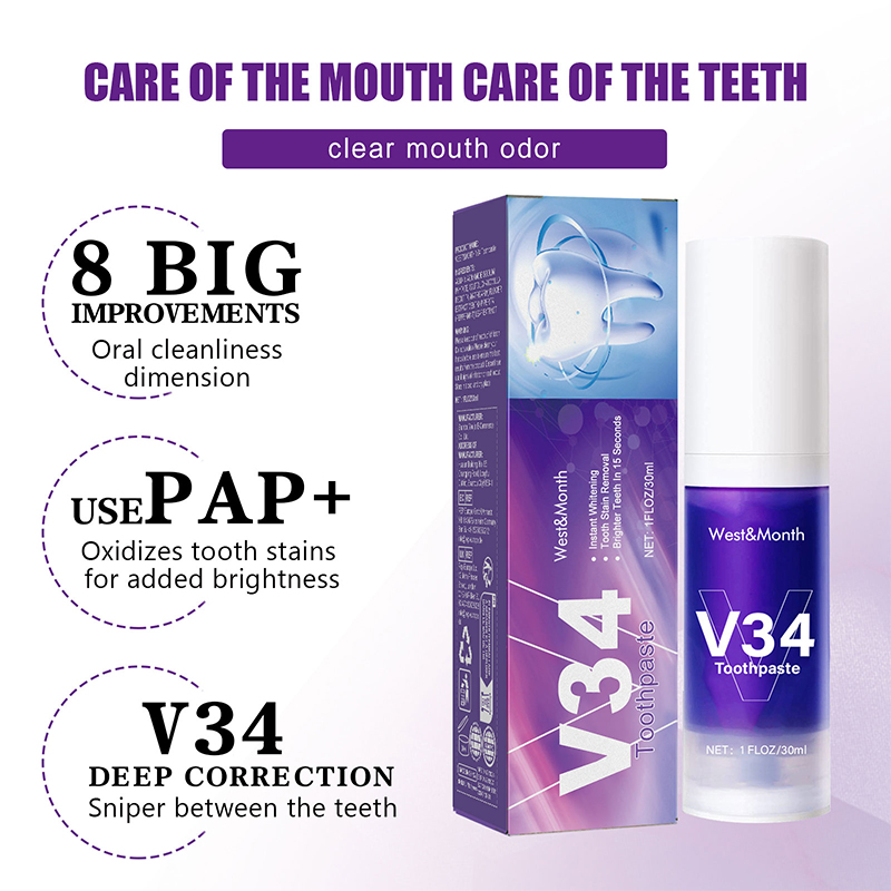 V34 Purple Toothpaste Mousse 3 - Teeth Whitening Foam 리뷰 및 가격